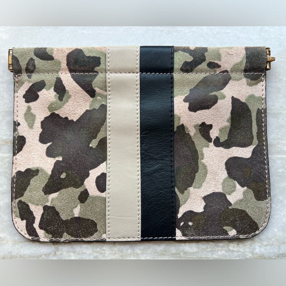 KEMPTON & CO Camouflage Small Snap Pouch Clutch with Black and Cream Stripe
